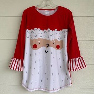 Christmas Dress Size 5 Red Smiling Santa Ruffled Sleeves
